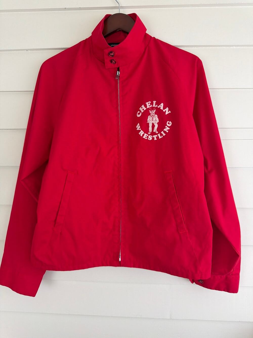 Vintage Red Coach Jacket Chelan Wrestling Talon Zipper USA Made Sportsmaster L